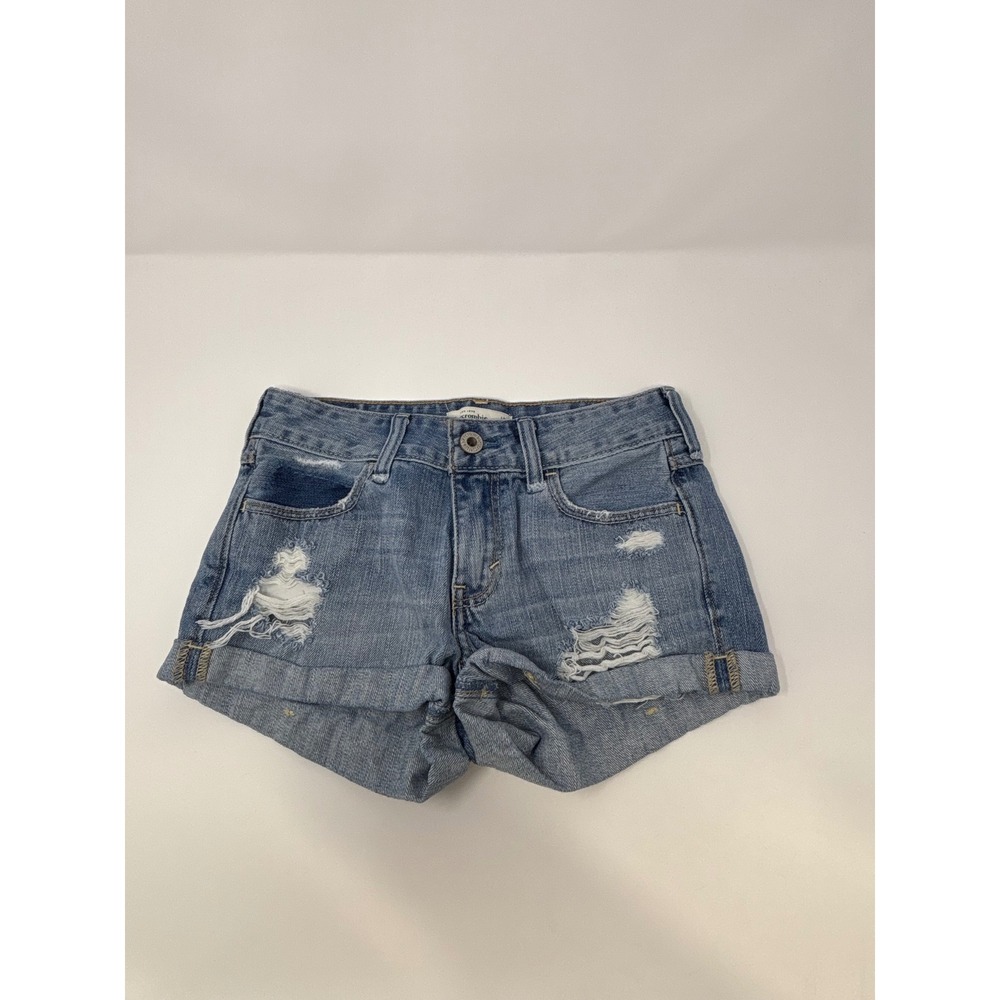 Abercrombie Kids Girls Blue Distressed Denim Shorts Cuffed Size 12 Medium Wash